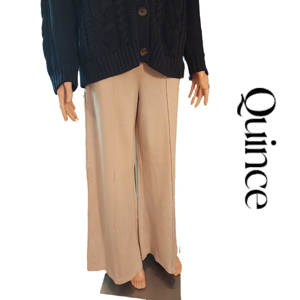 Quince Ultra-Stretch Ponte Super Wide Leg Pant NWT Cream XL